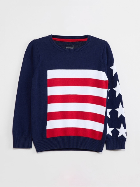 

max Boys Navy Blue & Red Printed Pullover Sweater