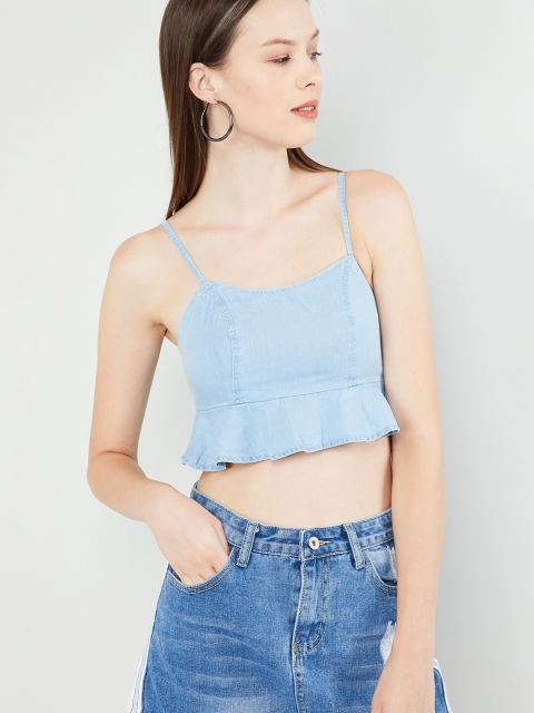 

max Women Blue Solid Bralette Crop Top