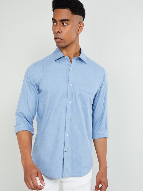 

max Men Blue Slim Fit Solid Casual Shirt