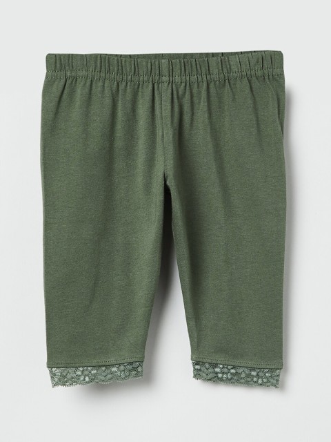 

max Girls Green Solid Ankle-Length Leggings