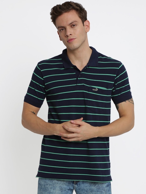 

Crocodile Men Navy Blue Striped Polo Collar T-shirt