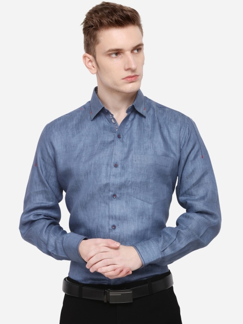 

JB STUDIO Men Blue Slim Fit Solid Formal Linen Shirt