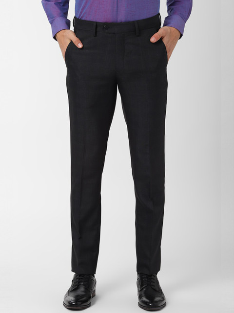 

Peter England Men Black Slim Fit Checked Formal Trousers