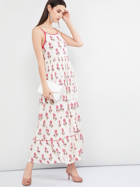 

max Women Off-White & Pink Floral Printed Maxi Dress