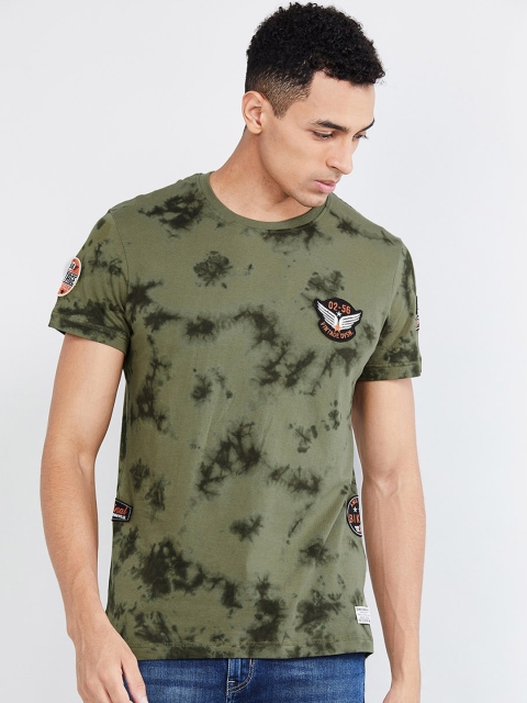 

max Men Olive Green Dyed Round Neck T-shirt
