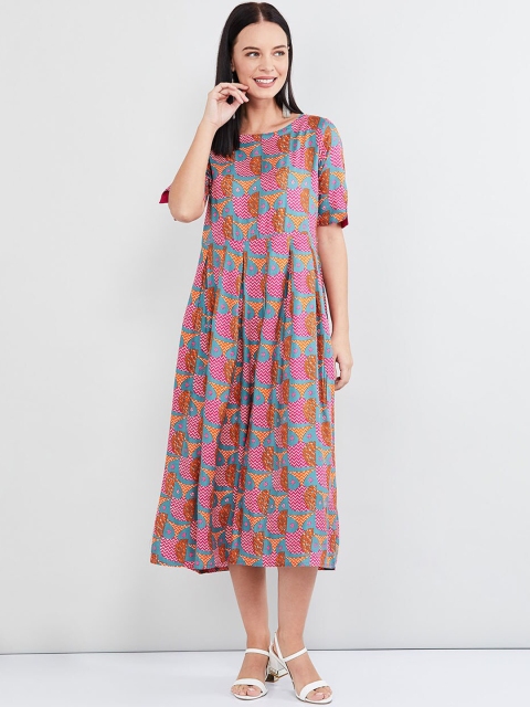 

max Women Pink & Green Printed A-Line Dress