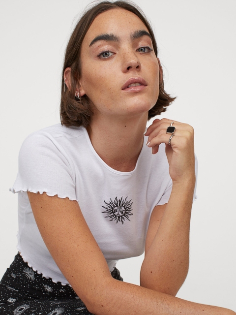 

H&M Women White Printed Short-Sleeved Top