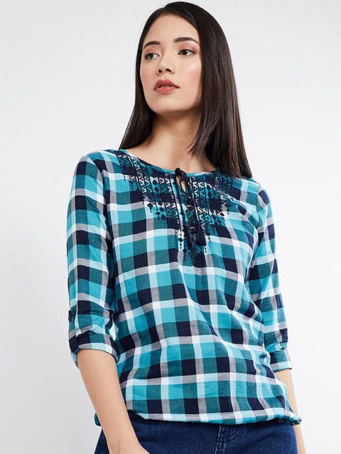 

max Women Blue & Black Checked Top