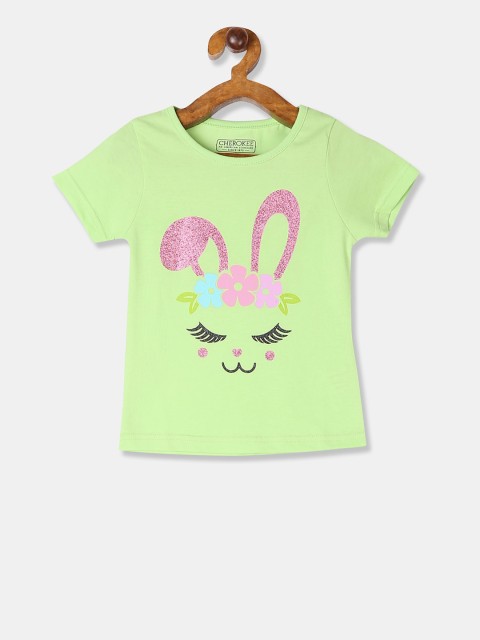 

Cherokee Girls Green Printed Round Neck T-shirt
