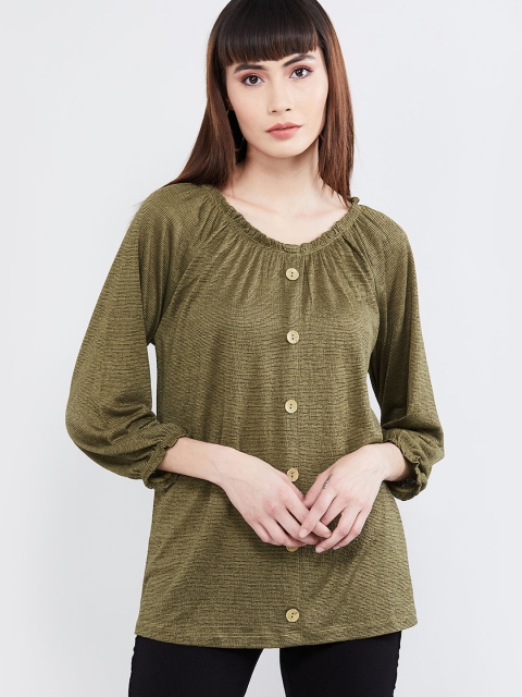 

max Women Olive Green Solid Shirt Style Top