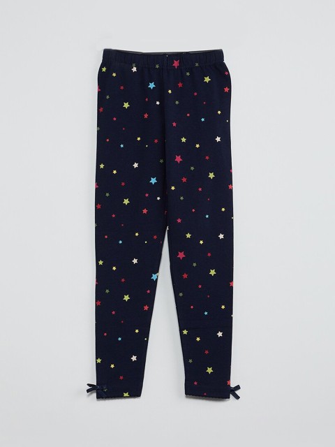 

max Girls Navy Blue & Yellow Printed Ankle-Length Leggings