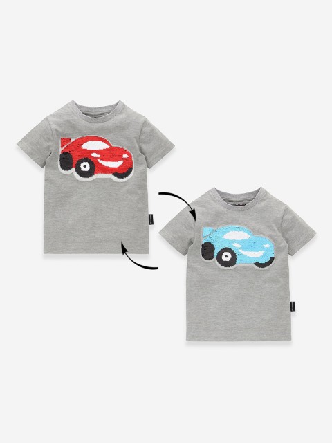 

MAGIC TEES Boys Grey Sequined Round Neck T-shirt