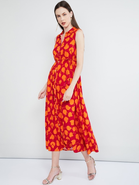 

max Women Fuchsia Pink & Yellow Printed A-Line Dress