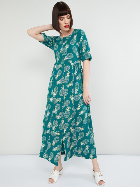 

max Women Turquoise Blue & White Printed Shirt Dress