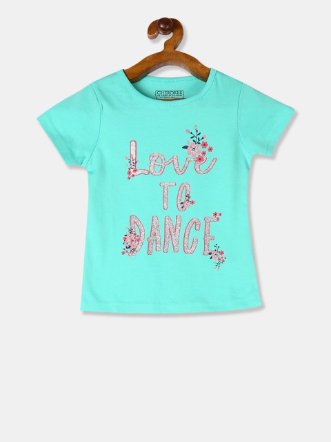 

Cherokee Girls Sea Green Printed Round Neck T-shirt