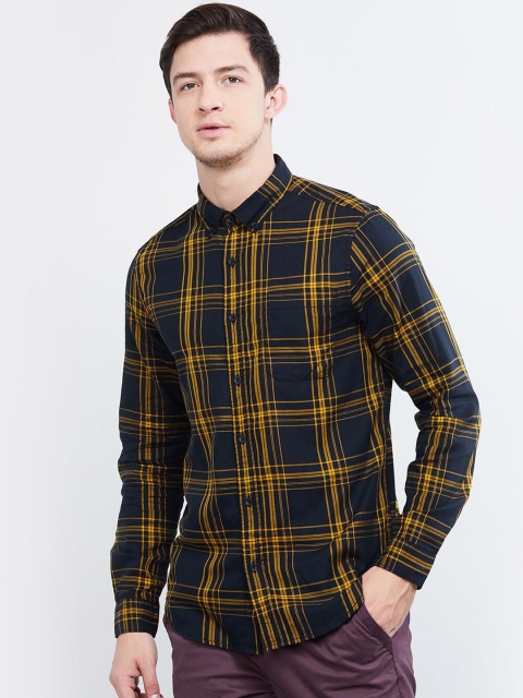 

max Men Black & Yellow Slim Fit Checked Casual Shirt