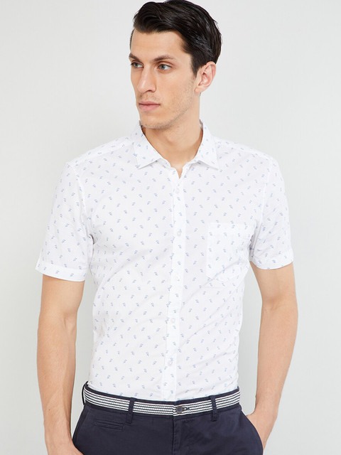 

max Men White & Blue Slim Fit Printed Casual Shirt