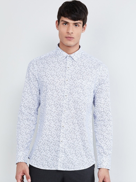 max Men White & Black Slim Fit Printed Casual Shirt