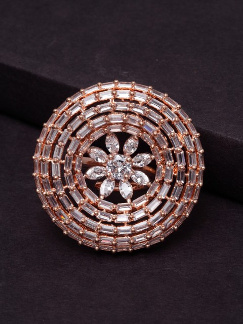 

PANASH Rose Gold-Plated & White AD-Studded Adjustable Finger Ring