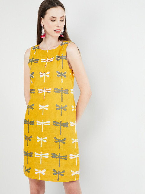 

max Women Mustard Printed Sheath Dress