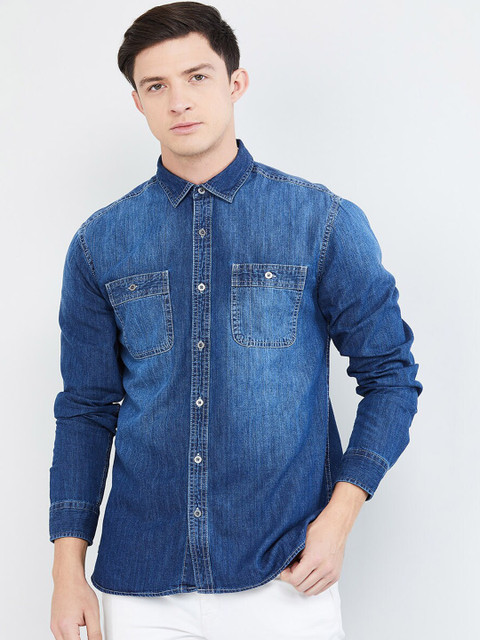 

max Men Blue Slim Fit Faded Casual Denim Shirt