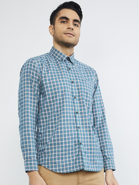 

max Men Teal Green & White Slim Fit Checked Casual Shirt