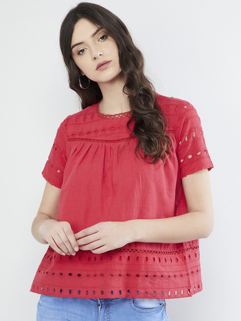 

max Women Coral Pink Embroidered Top