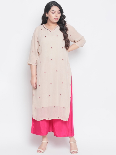 

Amydus Women Beige Embroidered Straight Kurta