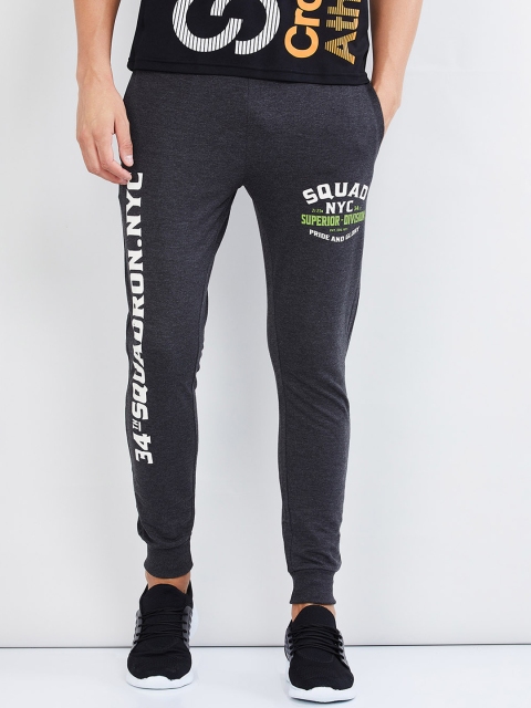 

max Men Grey Printed Straight-Fit Joggers