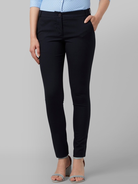 

Park Avenue Woman Women Navy Blue Solid Tapered Fit Regular Trousers
