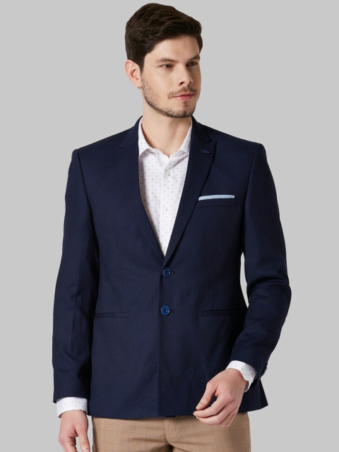 

Park Avenue Men Blue Self-Design Super Slim-Fit Single-Breasted Formal Blazer