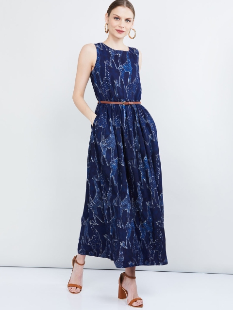 max Women Navy Blue & Off-White Printed Maxi Dress