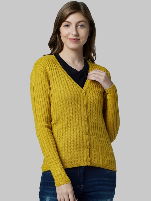 

Park Avenue Woman Women Yellow Self Design Cardigan Sweater