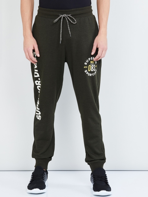 

max Men Olive Green Printed Straight-Fit Joggers