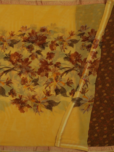 

Pothys Yellow & Brown Poly Chiffon Floral Printed Saree