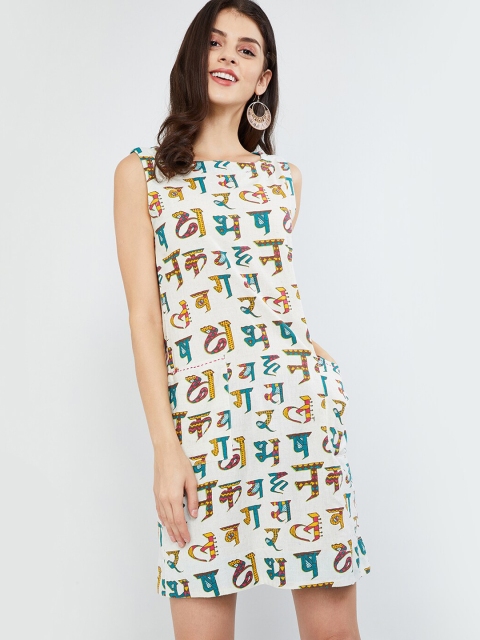 

max Women Off-White & Pink Printed Sheath Dress