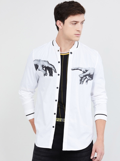 

max Men White & Grey Regular Fit Printed Casual Shirt