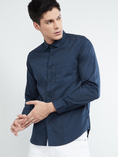 

max Men Navy Blue Regular Fit Solid Casual Shirt