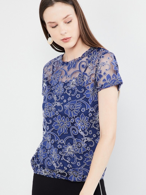 

max Women Navy Blue Self Design Top