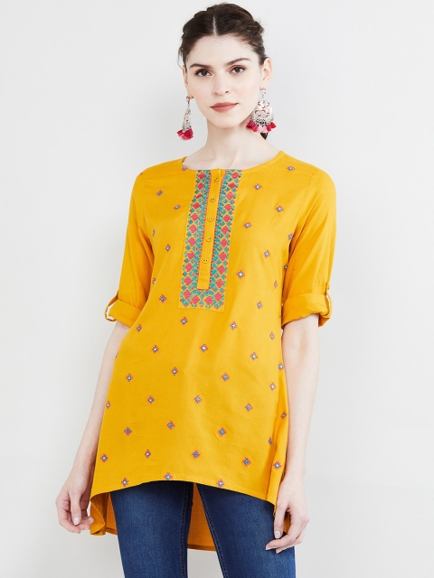 

max Yellow Embroidered Round Neck Tunic