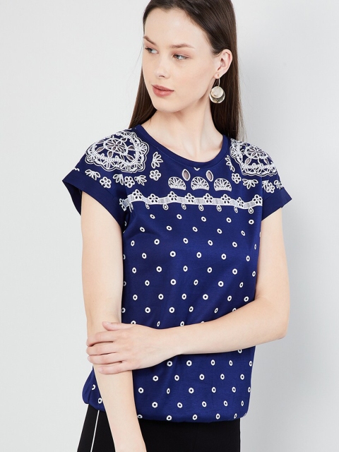 

max Women Navy Blue Printed Top