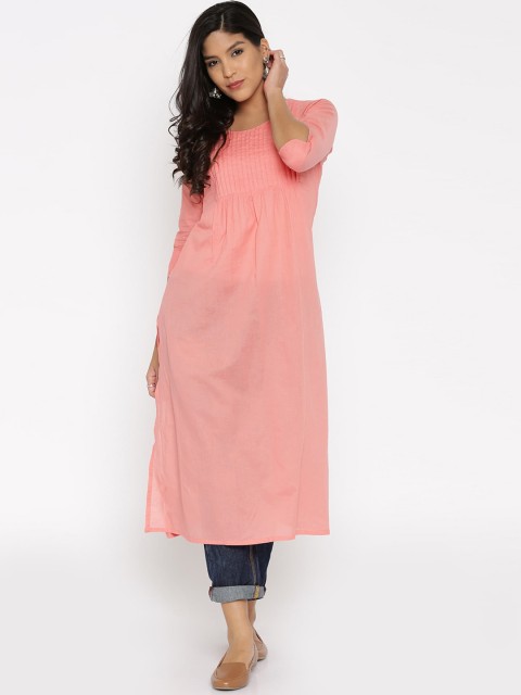 

Desi Weavess Women Peach-Coloured Solid Straight Kurta