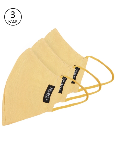 

Truffle Collection Unisex Yellow Solid Pack of 3 Reusable 3-Layer Cloth Masks