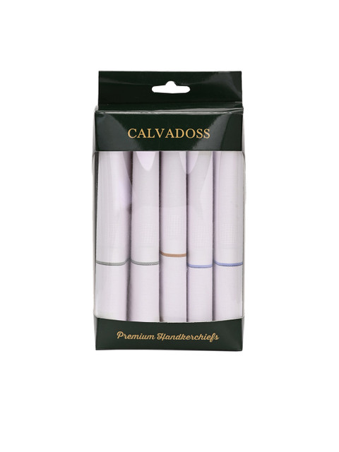 

Calvadoss Men Pack Of 5 White Solid Handkerchief Gift Set