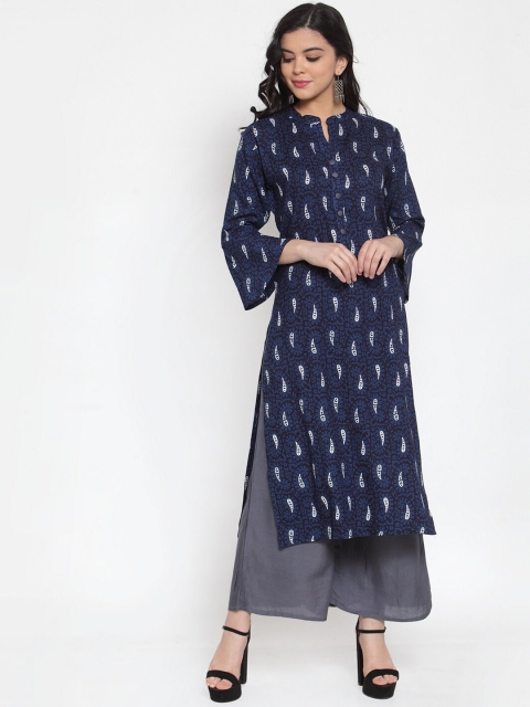 

SOUNDARYA Women Navy Blue & Grey Printed Kurta with Palazzos
