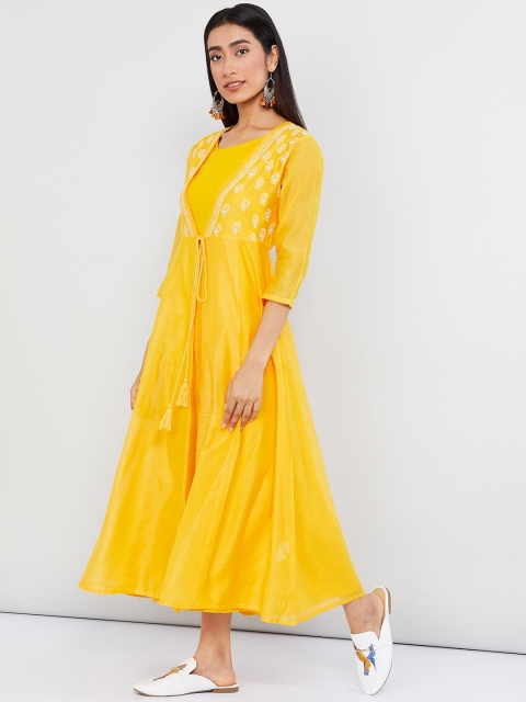 

max Women Yellow Embroidered A-Line Dress