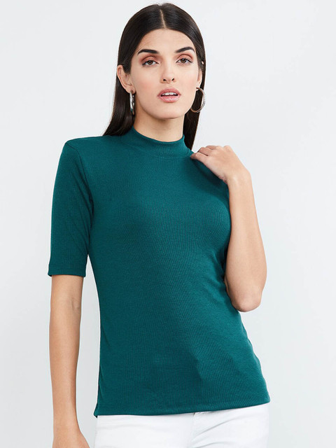 

max Women Teal Blue Solid Fitted Top