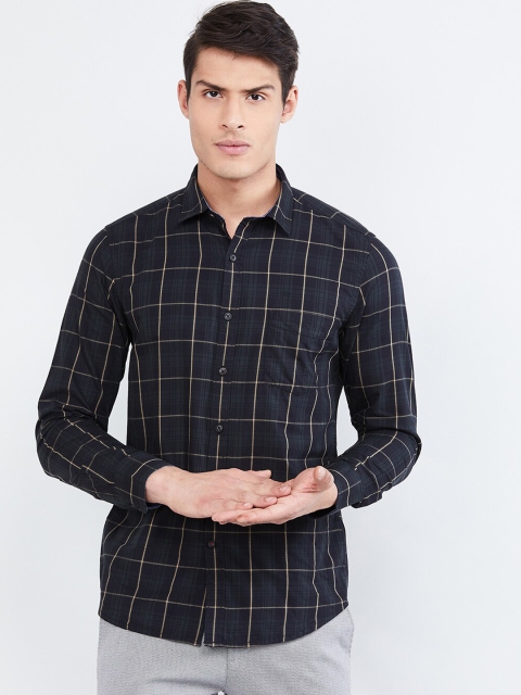 max Men Black & Off-White Regular Fit Checked Casual Shirt