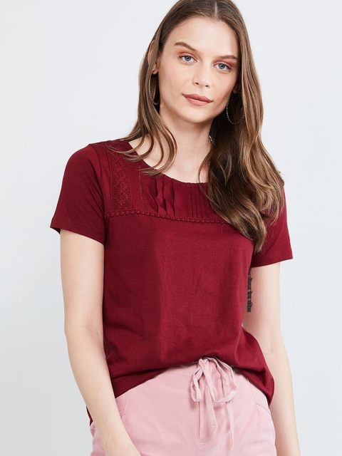 

max Women Maroon Solid Pure Cotton Top