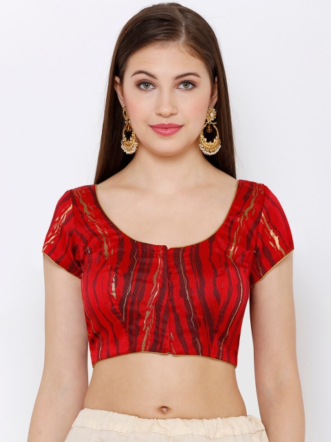 

SALWAR STUDIO Women Red & Burgundy Printed Readymade Saree Blouse